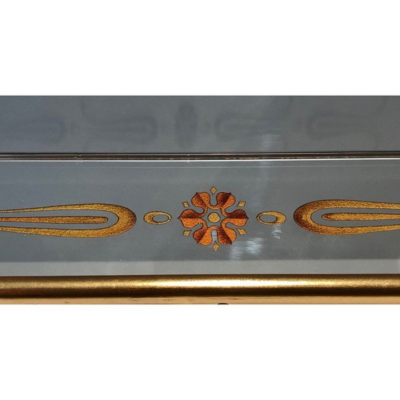 Image 1 of Vintage spiegel gegraveerd met gouden en rode decoraties, 1970