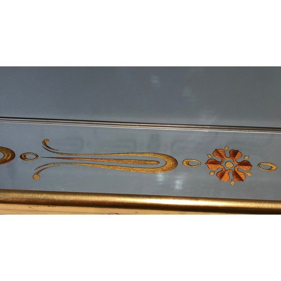 Image 1 of Vintage spiegel gegraveerd met gouden en rode decoraties, 1970