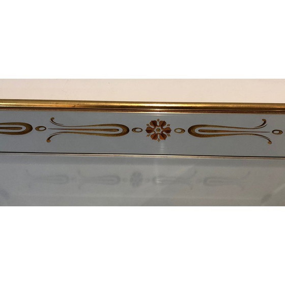 Image 1 of Vintage spiegel gegraveerd met gouden en rode decoraties, 1970