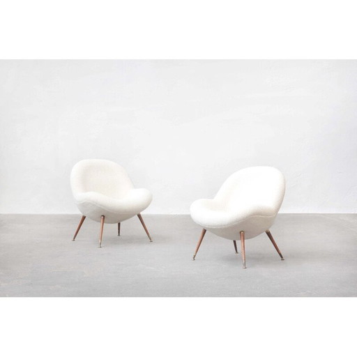 Paar vintage fauteuils in wit crème van Fritz Neth voor Correcta, Duitsland 1955