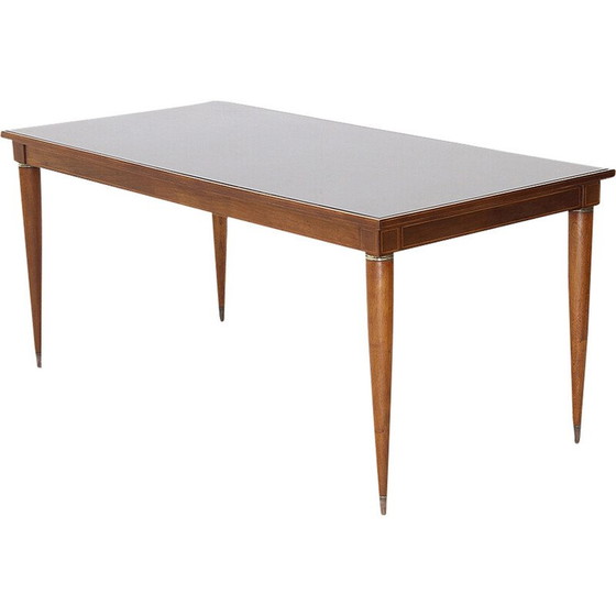 Image 1 of Vintage massief houten en messing eettafel door Paolo Buffa voor Palazzi dell'arte Cantù, Italië 1950