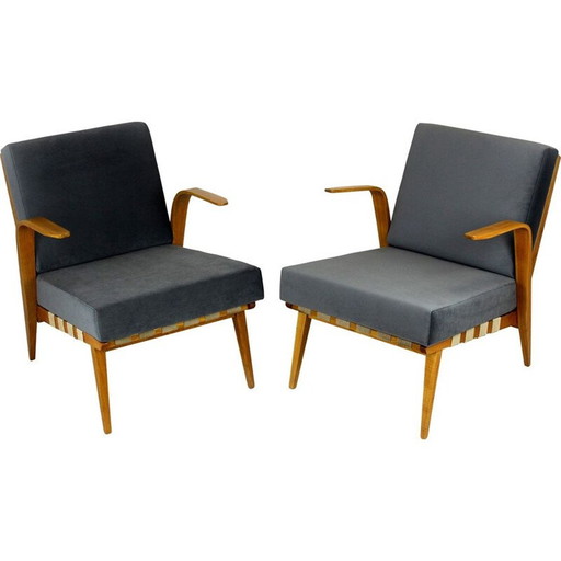 Paar vintage gebogen houten fauteuils van Drevozpracujici Druzstvo, Tsjecho-Slowakije 1962