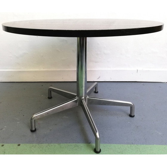 Image 1 of Castelli ronde vintage tafel van hout en aluminium onderstel