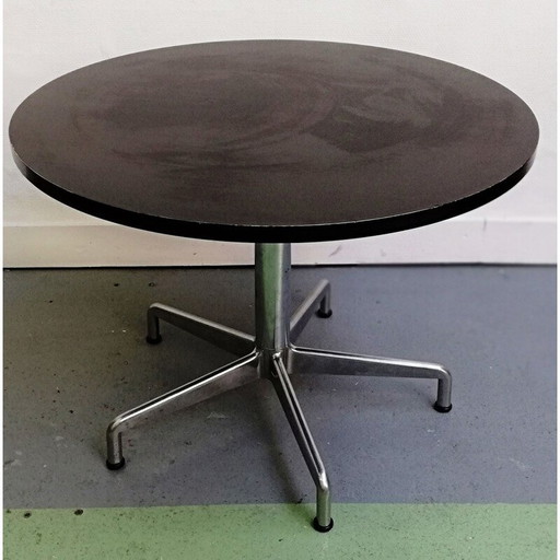 Castelli ronde vintage tafel van hout en aluminium onderstel