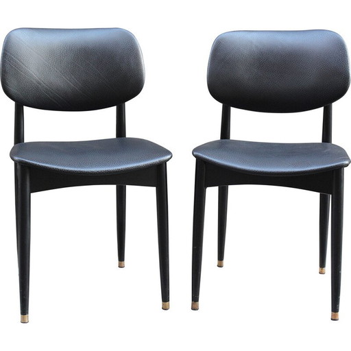 Paar vintage Cassina bureaustoelen in zwart leer, Italië 1950