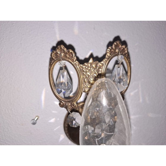 Image 1 of Paar vintage Italiaanse wandlampen met kristallen druppels