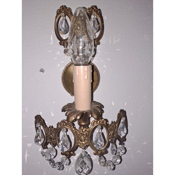 Image 1 of Paar vintage Italiaanse wandlampen met kristallen druppels