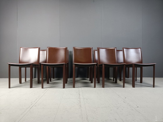 Image 1 of Vintage bruine leren eetkamerstoelen, set van 10