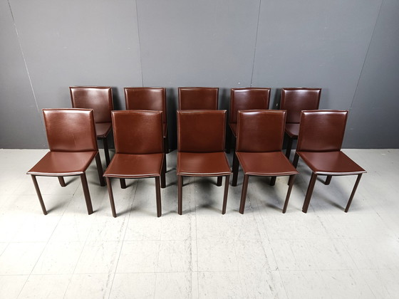Image 1 of Vintage bruine leren eetkamerstoelen, set van 10