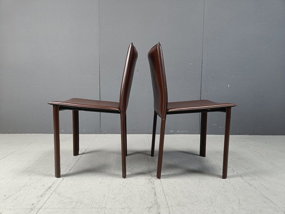 Image 1 of Vintage bruine leren eetkamerstoelen, set van 10