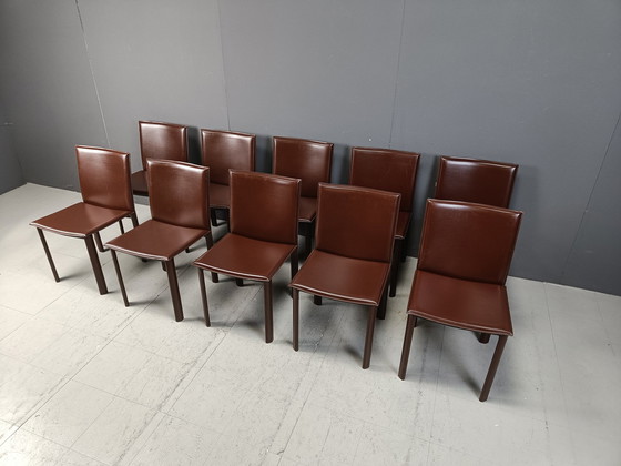 Image 1 of Vintage bruine leren eetkamerstoelen, set van 10