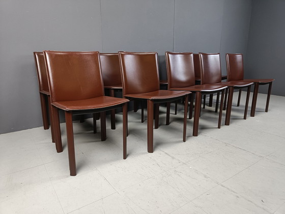 Image 1 of Vintage bruine leren eetkamerstoelen, set van 10