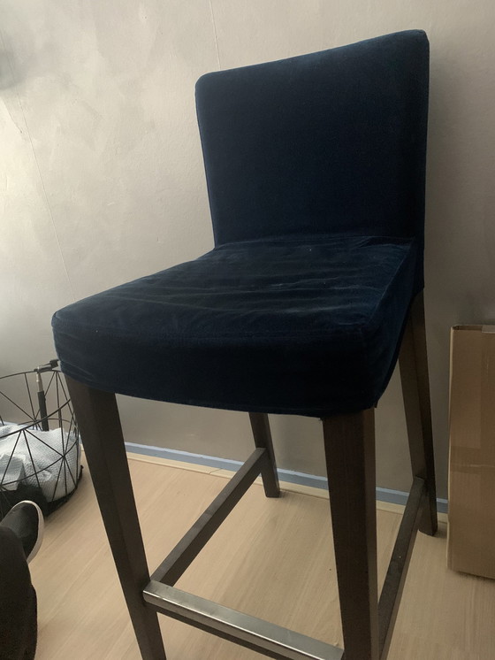 Image 1 of 2X Ikea Barkruk Met Blue Velvet