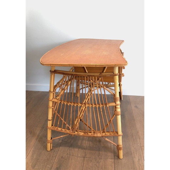Image 1 of Vintage rotan bureau van Audois Minet, Frankrijk 1970