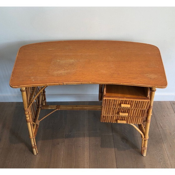 Image 1 of Vintage rotan bureau van Audois Minet, Frankrijk 1970