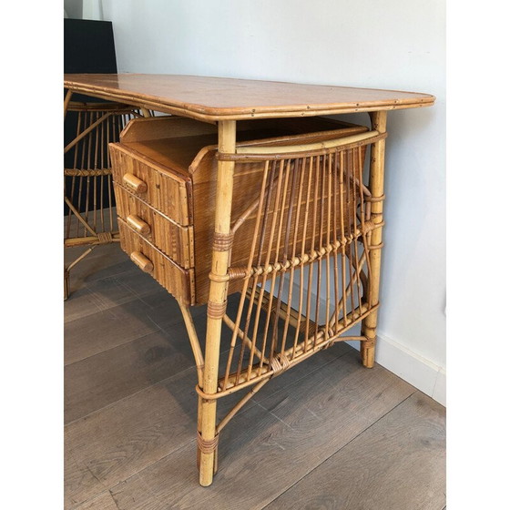 Image 1 of Vintage rotan bureau van Audois Minet, Frankrijk 1970