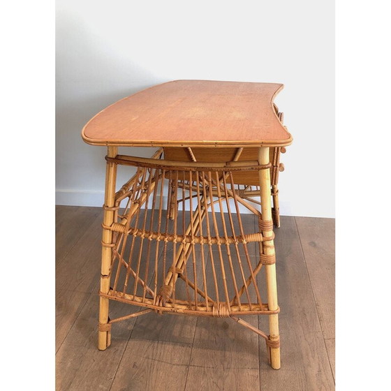 Image 1 of Vintage rotan bureau van Audois Minet, Frankrijk 1970
