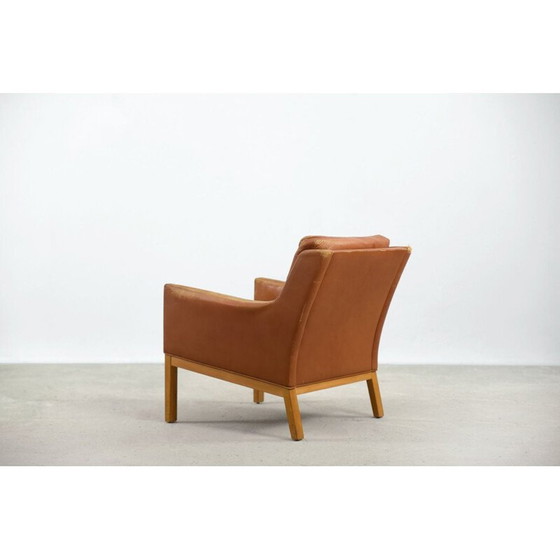 Image 1 of Set van 3 vintage fauteuils houtstructuur bekleed met leer door Karl Erik Ekselius voor J.O. Carlsson, Zweden 1960