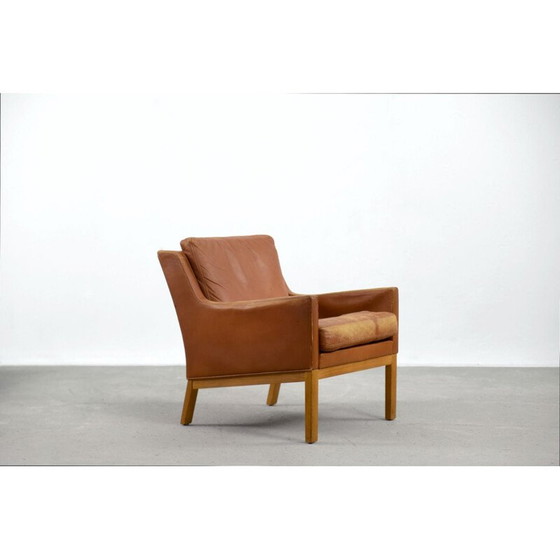 Image 1 of Set van 3 vintage fauteuils houtstructuur bekleed met leer door Karl Erik Ekselius voor J.O. Carlsson, Zweden 1960