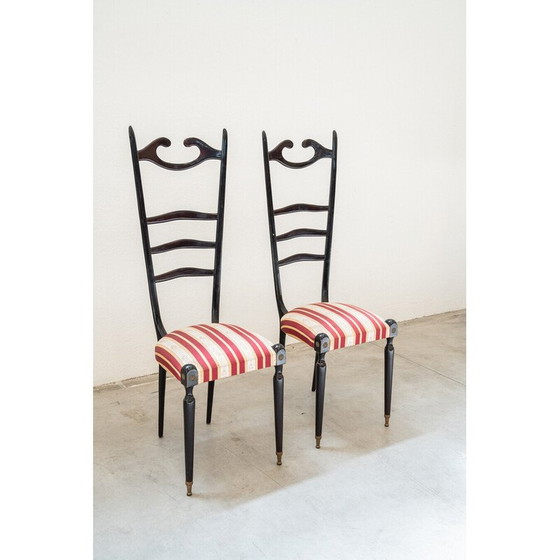 Image 1 of Paar vintage zwarte mahonie stoelen van Paolo Buffa, Italië 1950