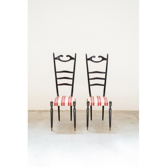 Image 1 of Paar vintage zwarte mahonie stoelen van Paolo Buffa, Italië 1950