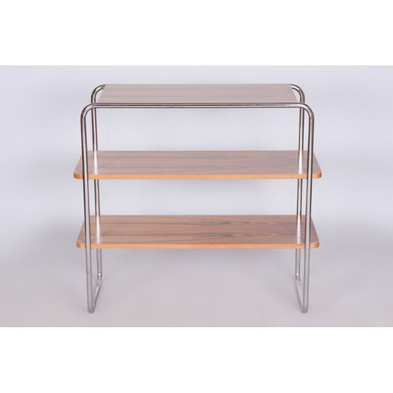 Image 1 of Vintage Bauhaus plank in walnoot en verchroomd staal voor Kovona, Tsjecho-Slowakije 1940