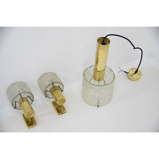 Image 1 of Paar vintage wandlampen met hanglamp van Carl Fagerlund voor Orrefors, 1950