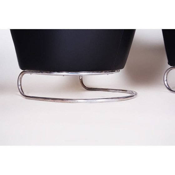 Image 1 of Paar vintage zwart lederen fauteuils van Jindrich Halabala voor Up Zavody, 1930