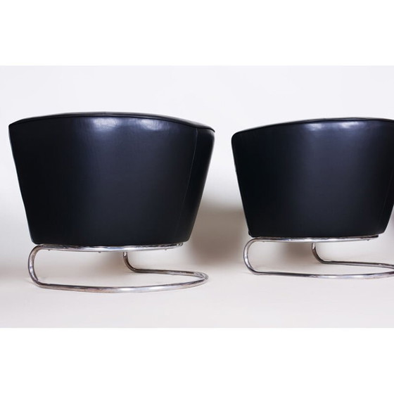 Image 1 of Paar vintage zwart lederen fauteuils van Jindrich Halabala voor Up Zavody, 1930