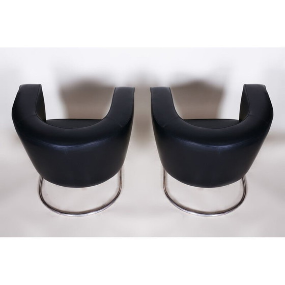 Image 1 of Paar vintage zwart lederen fauteuils van Jindrich Halabala voor Up Zavody, 1930