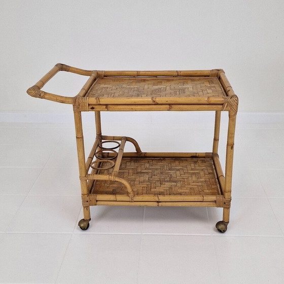 Image 1 of Mid century Italiaanse trolley van bamboe en rotan, jaren 1970