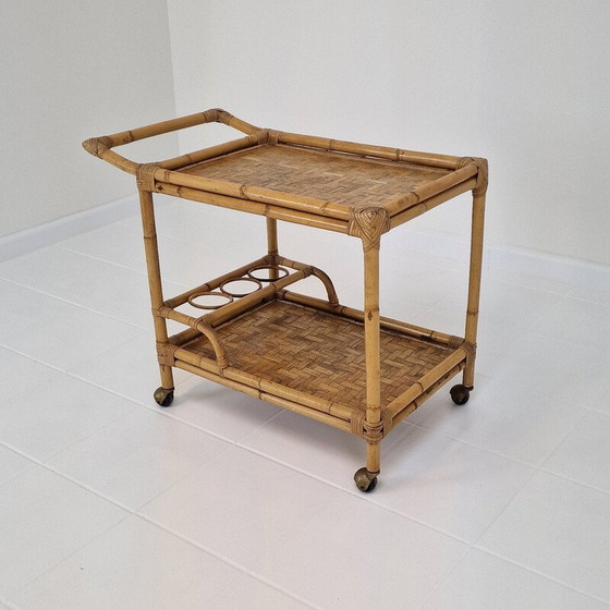 Image 1 of Mid century Italiaanse trolley van bamboe en rotan, jaren 1970