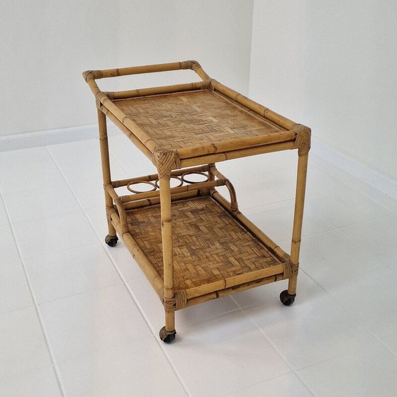 Image 1 of Mid century Italiaanse trolley van bamboe en rotan, jaren 1970