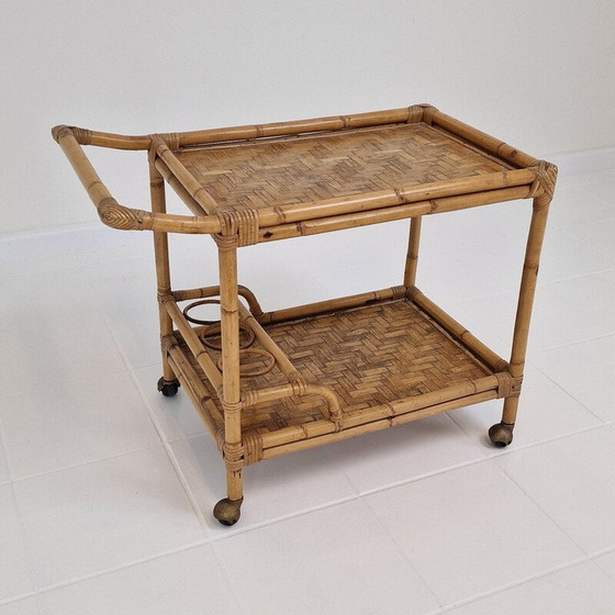 Image 1 of Mid century Italiaanse trolley van bamboe en rotan, jaren 1970