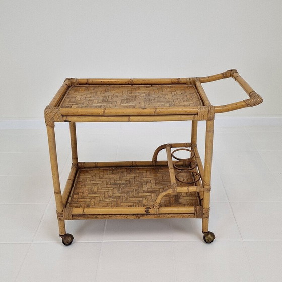 Image 1 of Mid century Italiaanse trolley van bamboe en rotan, jaren 1970