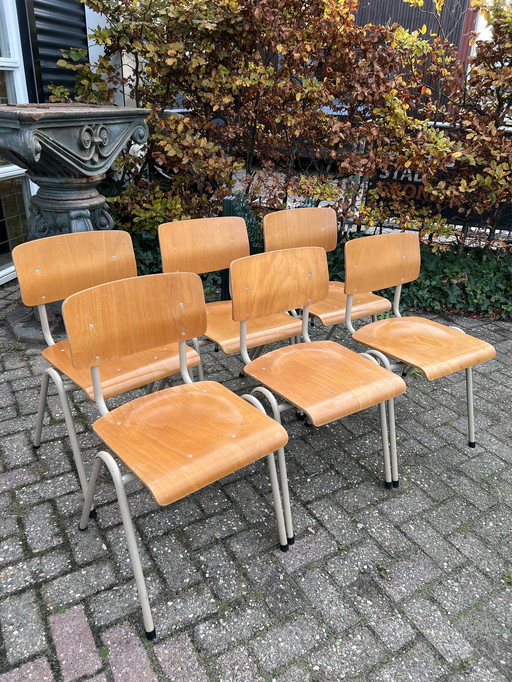 6 vintage schoolstoelen 