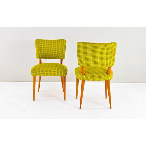 Image 1 of Set van 6 vintage Deense stoelen van teakhout en textiel, 1950