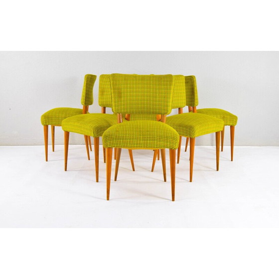 Image 1 of Set van 6 vintage Deense stoelen van teakhout en textiel, 1950