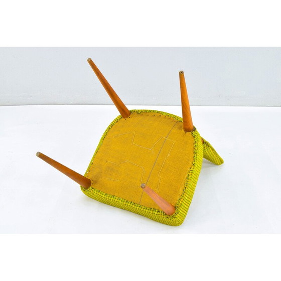 Image 1 of Set van 6 vintage Deense stoelen van teakhout en textiel, 1950