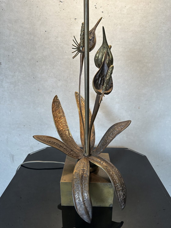 Image 1 of Brass Hollywood Regency Flower Lamp