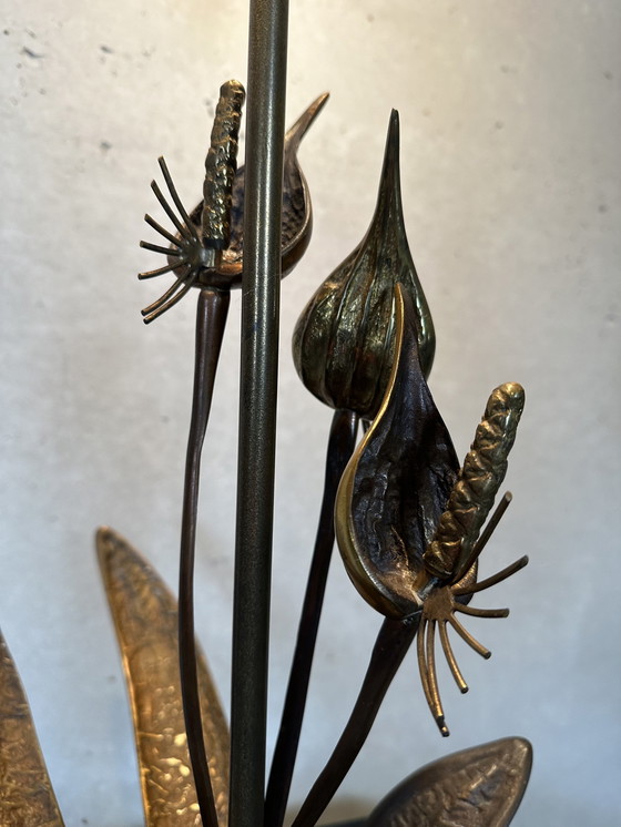 Image 1 of Brass Hollywood Regency Flower Lamp