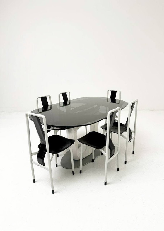 Image 1 of Set: uitschuifbare tafel Orbital van Calligaris & 6 Irma stoelen van Zanotta