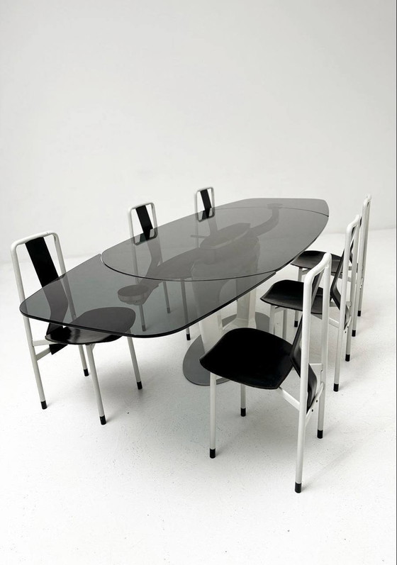 Image 1 of Set: uitschuifbare tafel Orbital van Calligaris & 6 Irma stoelen van Zanotta