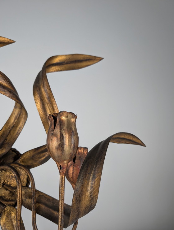 Image 1 of Grote wandkandelaar met gouden tulpen, 1960S