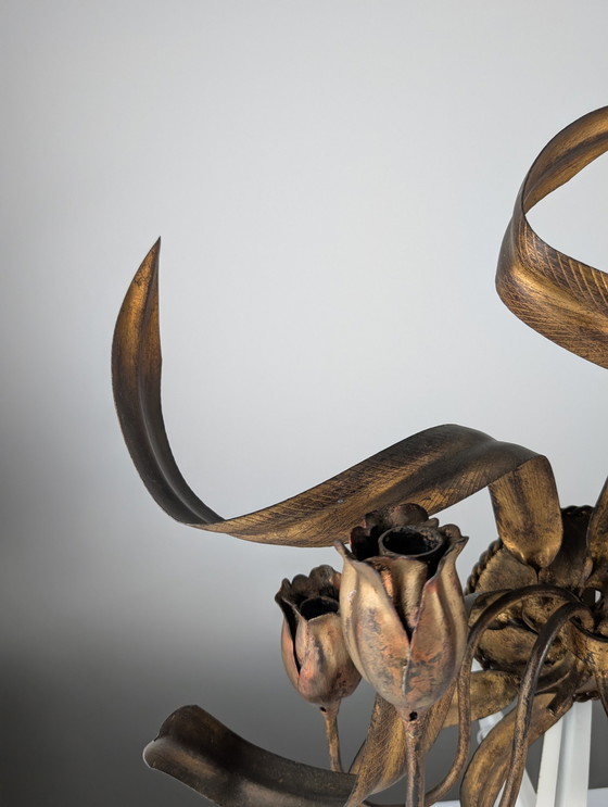 Image 1 of Grote wandkandelaar met gouden tulpen, 1960S