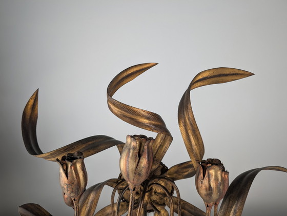 Image 1 of Grote wandkandelaar met gouden tulpen, 1960S