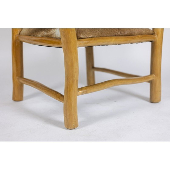 Image 1 of Vintage armstoel van iepenhout en geitenleer, 1970