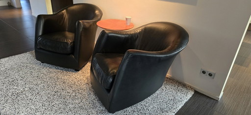 2x Gerard Van Den Berg Sedeo Zwart Leder Stoel Fauteuil Design