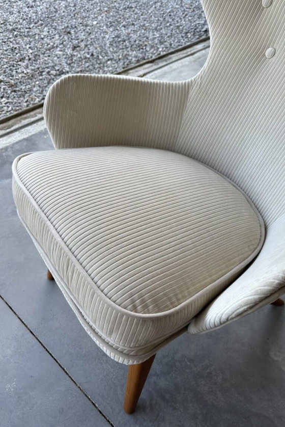 Image 1 of Fauteuil "Siesta" van Carl-Gustav Hiort Af Ornäs, Finland C.A 1950 In nieuw ribfluweel