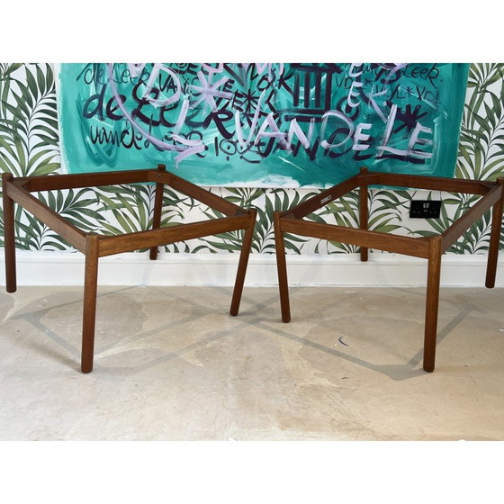 Image 1 of Paar vintage massief teakhouten bijzettafels van Magnus Olesen, Denemarken 1960